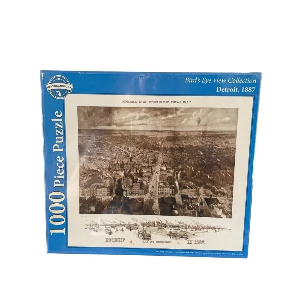New & Sealed Michiganology 1,000 Piece Puzzle, Detroit 1887 City Bird's Eye View